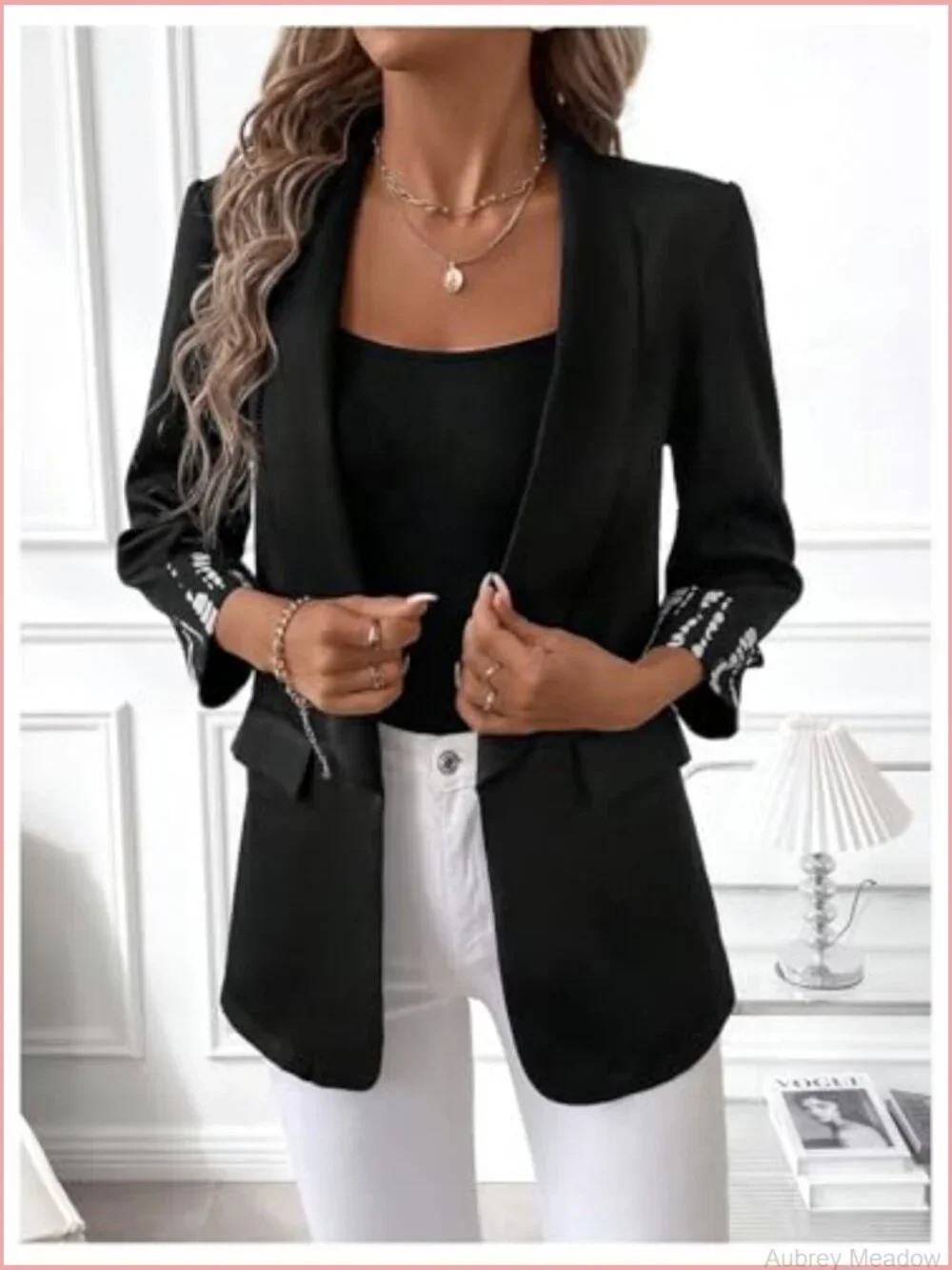 Leopard Print Shawl Collar Blazer 3/4 Sleeve Open Front Casual Jacket